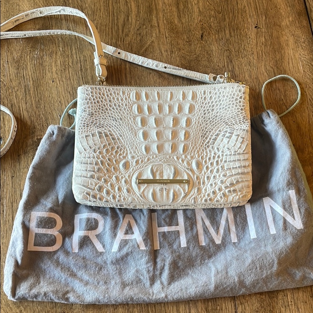 Brahmin White Crossbody Bag with Crocodile Embossed Texture